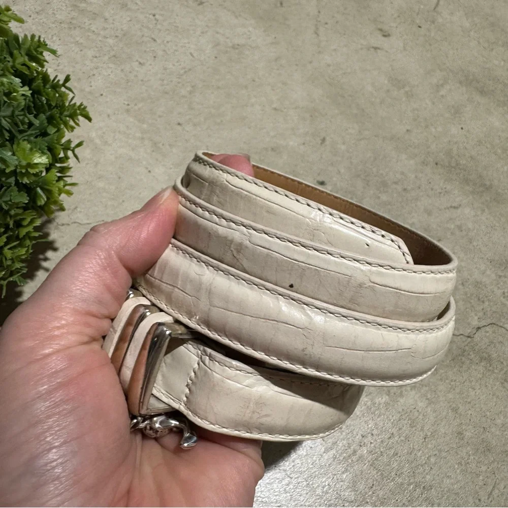 Brighton Cream Leather‎ Belt Women Size Large 34 Gold Charms Classic Spring